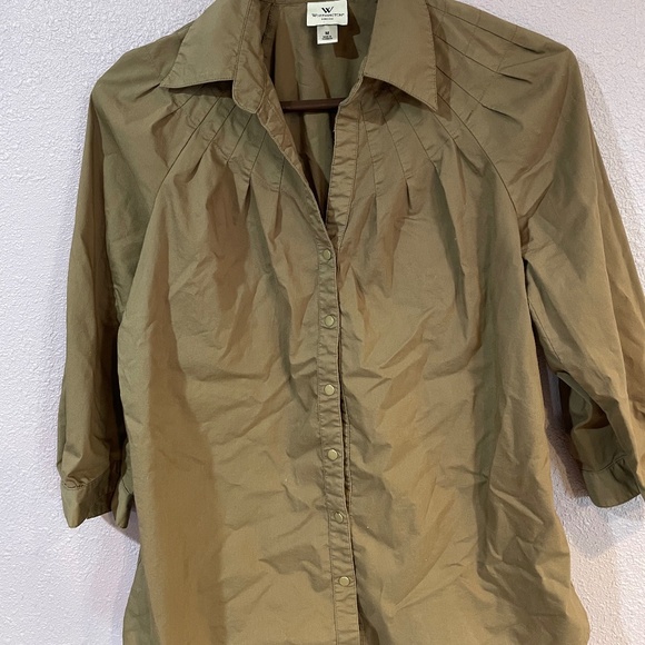 3/4 sleeve brown button down shirt - Picture 1 of 4